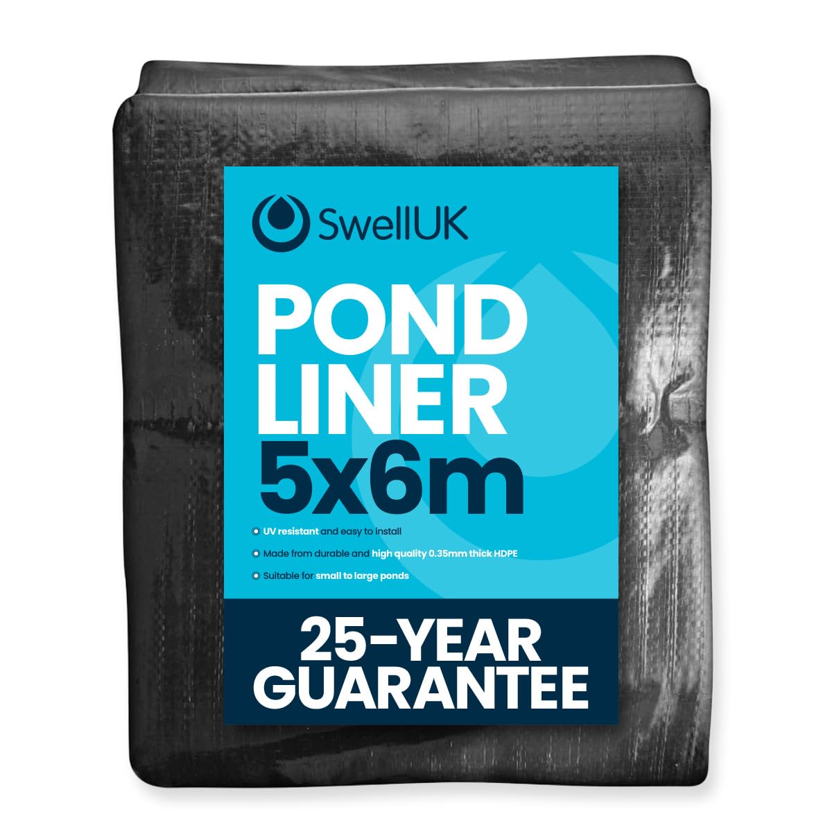 Swell UK 5m x 6m Pond Liner | 25 Year Guarantee | HDPE | UV Resistant | Garden Fish Ponds