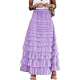 Gihuo Women's Long Maxi Tulle Skirts A Line High Waisted Tiered Layered Midi Skirt Mesh Ruffle Tutu Petticoat