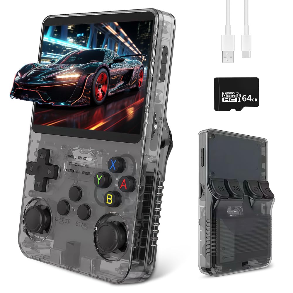 CJBIN R36s Handheld Game Console, Retro Handheld with 3.5 Inch IPS Screen and 64G TF Card, Portable Hand Held Game Consoles with Linux System and 18000+ Preloaded Games, Gaming Console for Adults