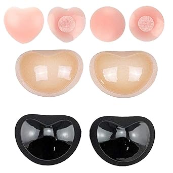 VICTORYWEY 4 Paar BH-Einlagen BH Insert Pads Selbstklebende (Schwarz + Hautfarbe) Silikon Breast Enhancer Push Up Bra Einlage