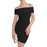 EXARUS Girls Off Shoulder Ruched Bodycon Dress Teen Sleeveless Holiday Tween Mini Dresses Dance Winter Formal Prom