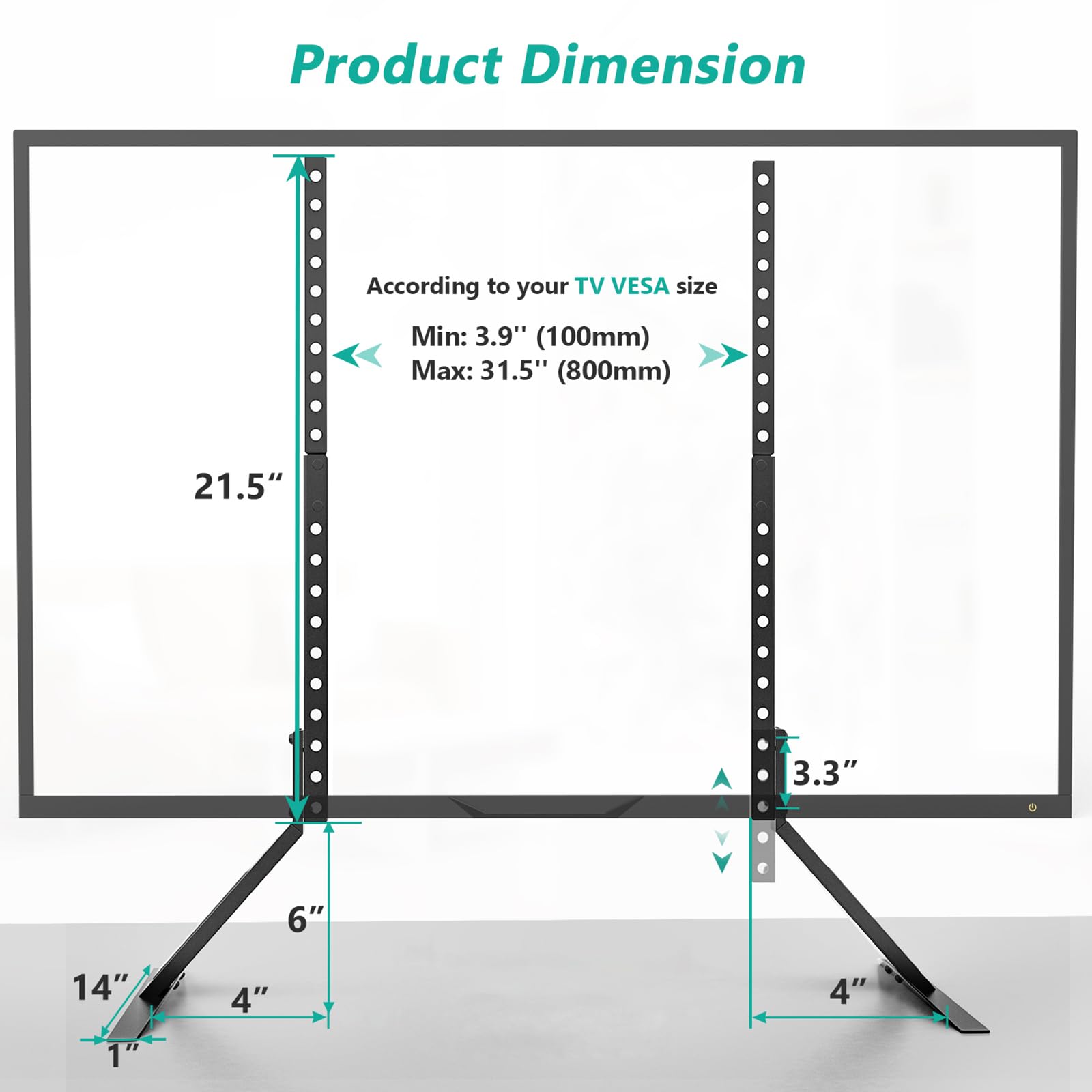 WALI Universal TV Stand 55 inch TV, TV Stand Mount for 22-65 Inch LCD Flat Screen TVs, Table Top TV Stands Holds up to 110lbs Mounting Holes up to 800 by 500mm (TVS001), Black
