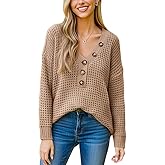 CUPSHE Women's Fall Sweater Chunky Knit Half Button Front Long Sleeve V Neck Casual Oversized Pullover Top