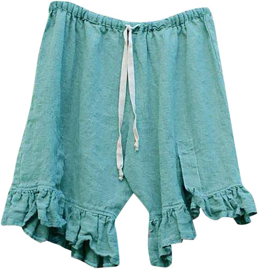 Shorts for Women Solid Ruffle Hem Drawstring Pajamas Mini Pants