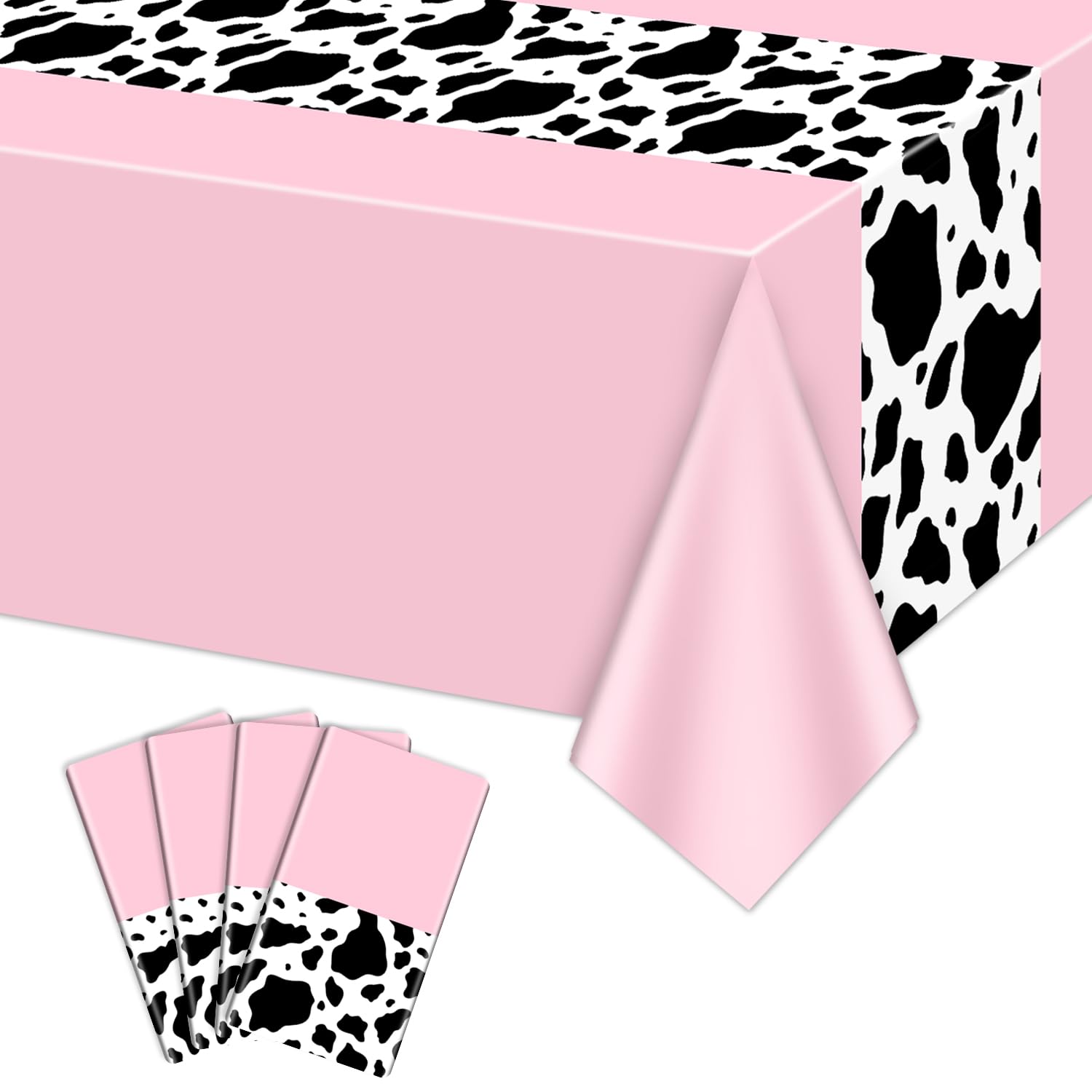 Hegbolke 4 Pack Pink Cow Print Tablecloths, Cow Tablecloth Rectangular Cow Table Cover Baby Shower Disco Cowgirl Birthday Party Decorations Supplies