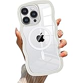 QLTYPRI Magnetic for iPhone 14 Pro Case Compatible with Magsafe, Cute Curly Wave Frame Clear Case for Girls Women, Transparent TPU Bumper Shockproof Protective Phone Cover for iPhone 14 Pro - White