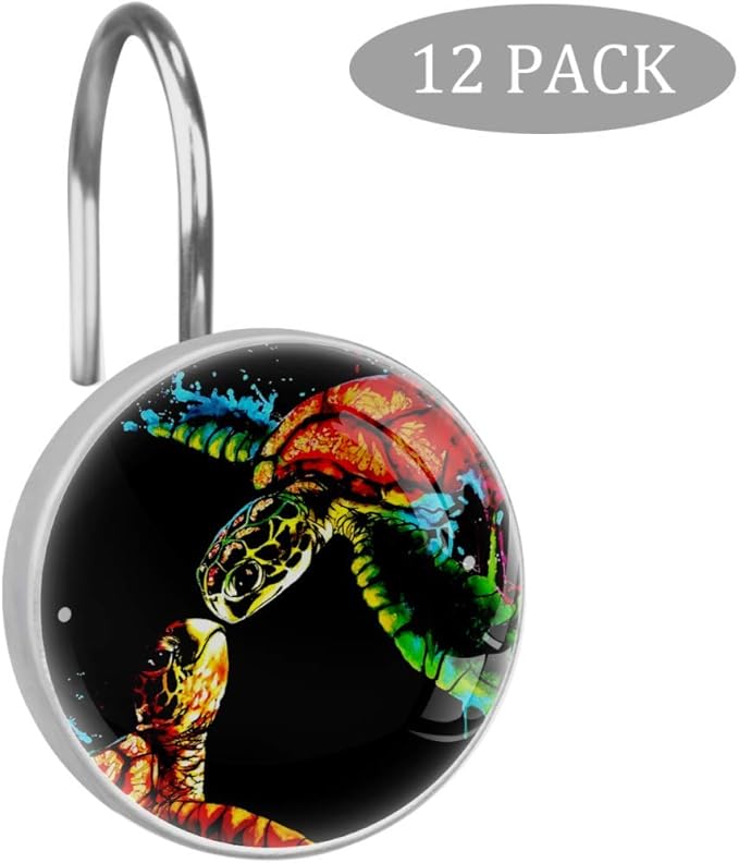 Turtle Shower Curtain Hooks Set of 12, Stainless Steel Shower Hooks Decorative