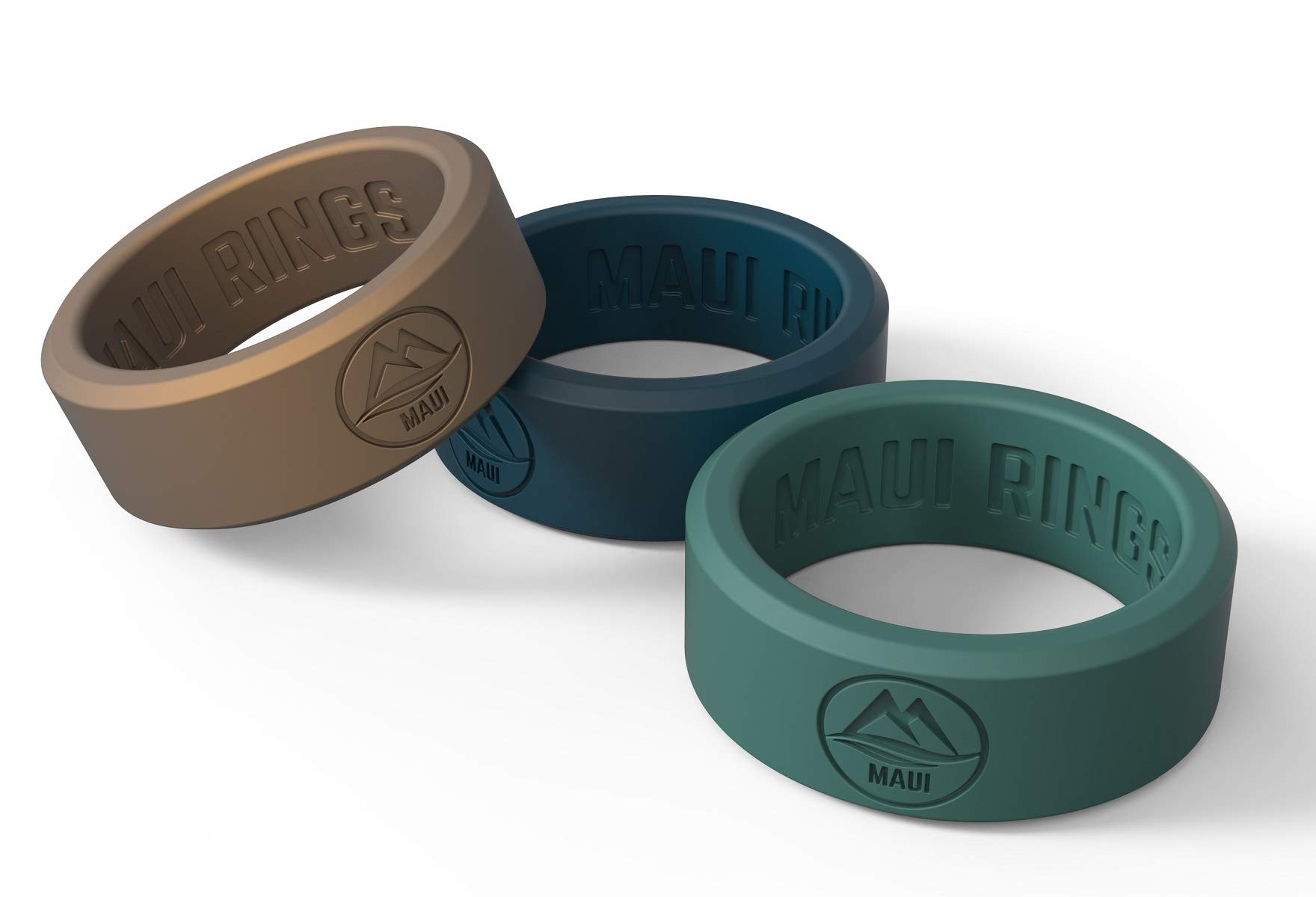 MAUI RINGS BEST Silicone Wedding Ring by SOLID STYLE Engagement Rings Silicone Band for Men Wedding Rubber Bands Mens Ring Men Wedding Band SAFE ring Sport Gym (Gold/Blue/Green, 11)