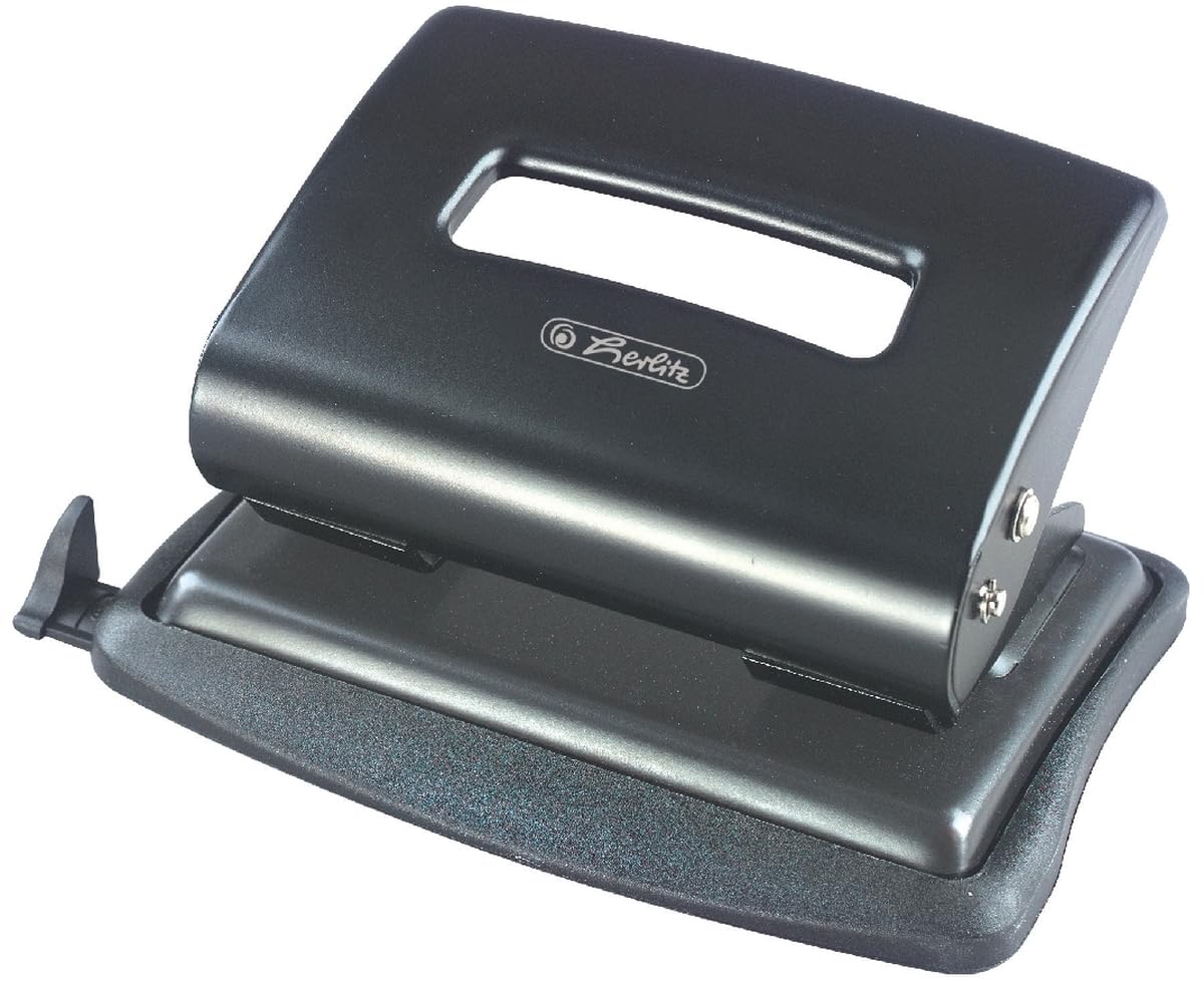Herlitz 2.0mm Metal Office Punch with Adjustable Paper Guide - Black