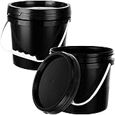 Acrux7 2 Pack 1 Gallon Empty Paint Cans with Lids, Plastic Paint Buckets with Handle, Paints Storage Containers for Painting Varnish DIY Craft Art Storage (Black)