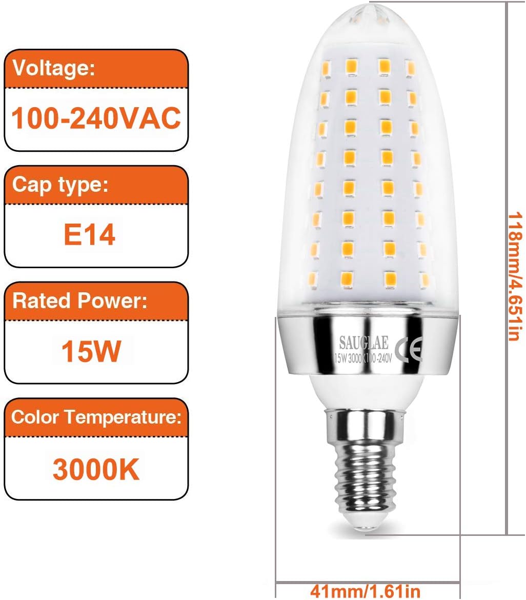 SAUGLAE 15W LED Light Bulbs, 120W Incandescent Bulbs Equivalent, 3000K Warm White, 1700Lm, E14 Small Edison Screw LED Lights, Pack of 3 - Image 3