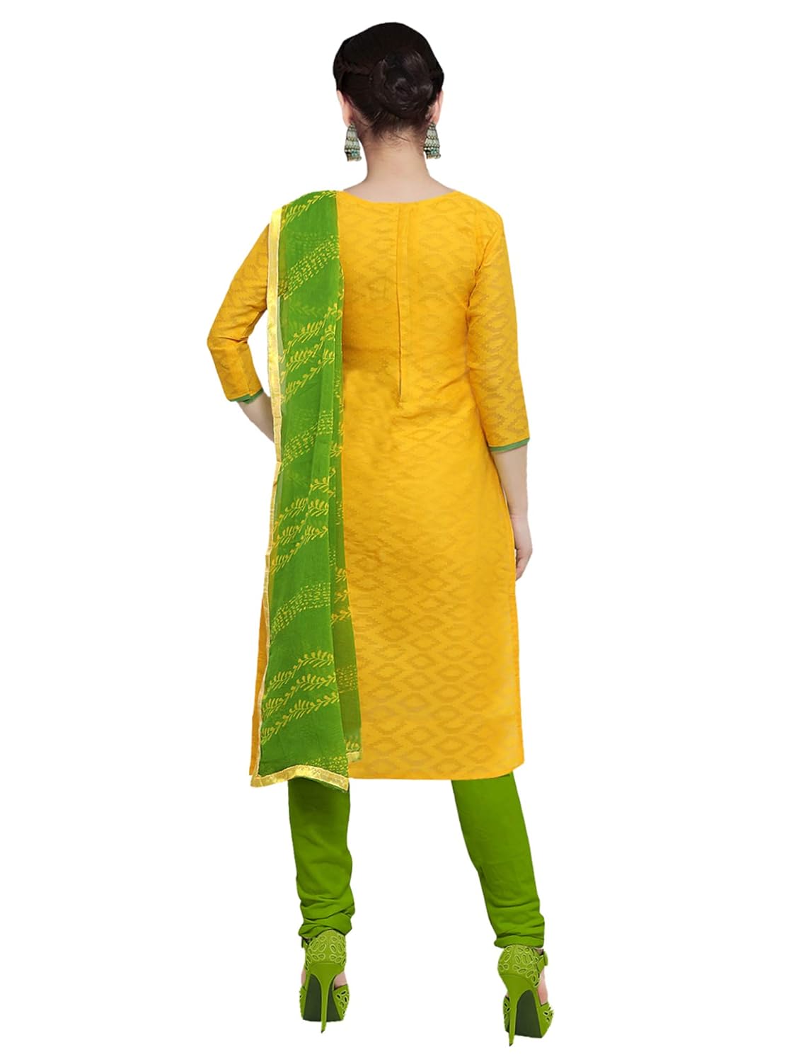 applecreation women's cotton jacquard unstitched dress material (yellow_free size)