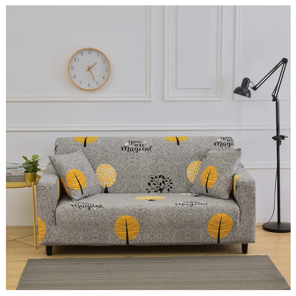 Hggzeg Sofa Cover, High Stretch Elastic Fabric 1 2 3 Seater Sofa Slipcover Chair Printed Couch Cover Non Slip Furniture Protector Cover, Machine Washable (2 Seater,Leaf)