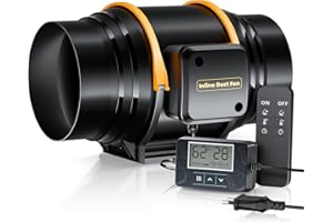 QICRAFE 6 Inch Inline Duct Fan with Remote Control, 406 CFM, 433 Wireless Remote Control, 100m Distance Remote Adjustment of Temperature and Humidity Controller, Great for Grow Tent and Hydroponics.