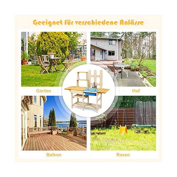 COSTWAY Matschküche mit Wasserhahn, Kinderküche Holz, Outdoor Küche, Holzküche, Spielküche, Spielzeugküche für Kinder ab… – Bild 8
