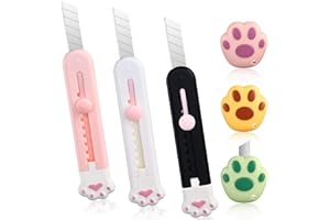 CHUMIA 6 Pcs Cute Paw Box Cutter Kawaii Cat Retractable Letter Opener Adorable Tiny Paper Knives Mini Art Utility Knives Portable Carton Cardboard Cut with Hole Smooth Mechanism for Office Home