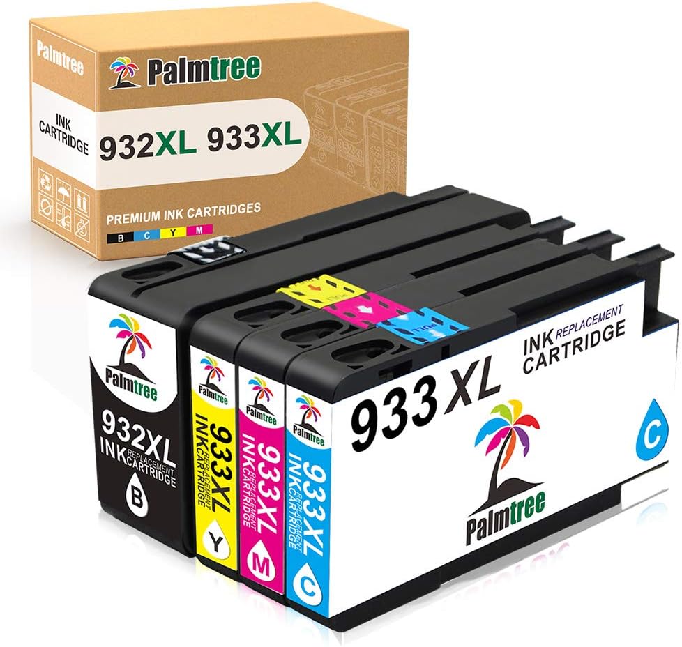 Palmtree Compatible Ink Cartridge Replacement for HP 932XL 933XL 932 933 for HP Officejet 7110 6600 6100 6700 7510 7610 7612 Printer (Black, Cyan, Yellow, Magenta, 4 Packs)