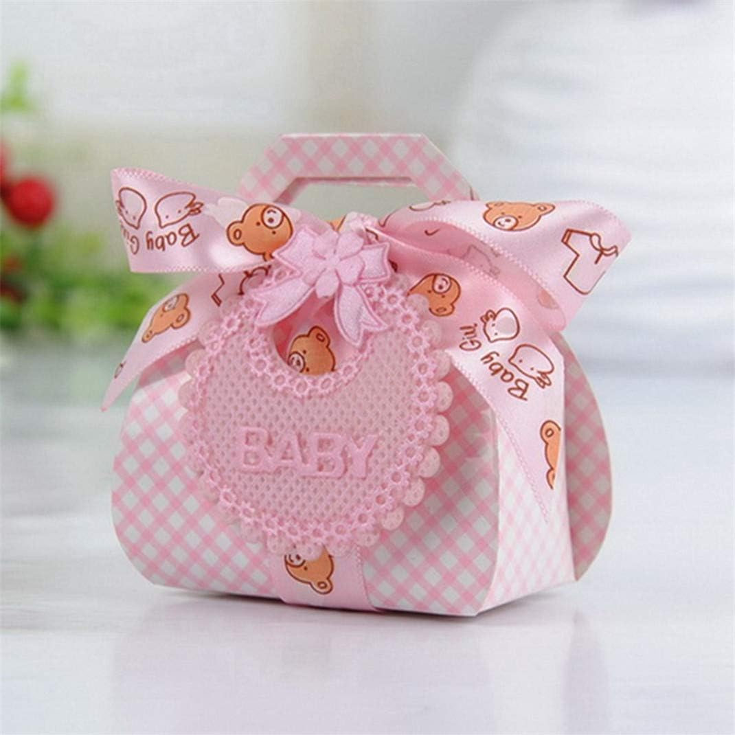 Airlove Cute Candy Gift Bags with Adorable Bib Decor Party Favor Basket Candy Boxes for Baby Boys Girls Birthday Wedding,Pink
