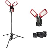 DAYATECH 12000LM 85W Cordless LED Work Light, Dual-Head with Tripod, Compatible with Dewalt, Milwaukee, Makita 18–21V Battery, Flicker-Free, Glare-Free, Brightness Adjustable for Jobsite and Garage