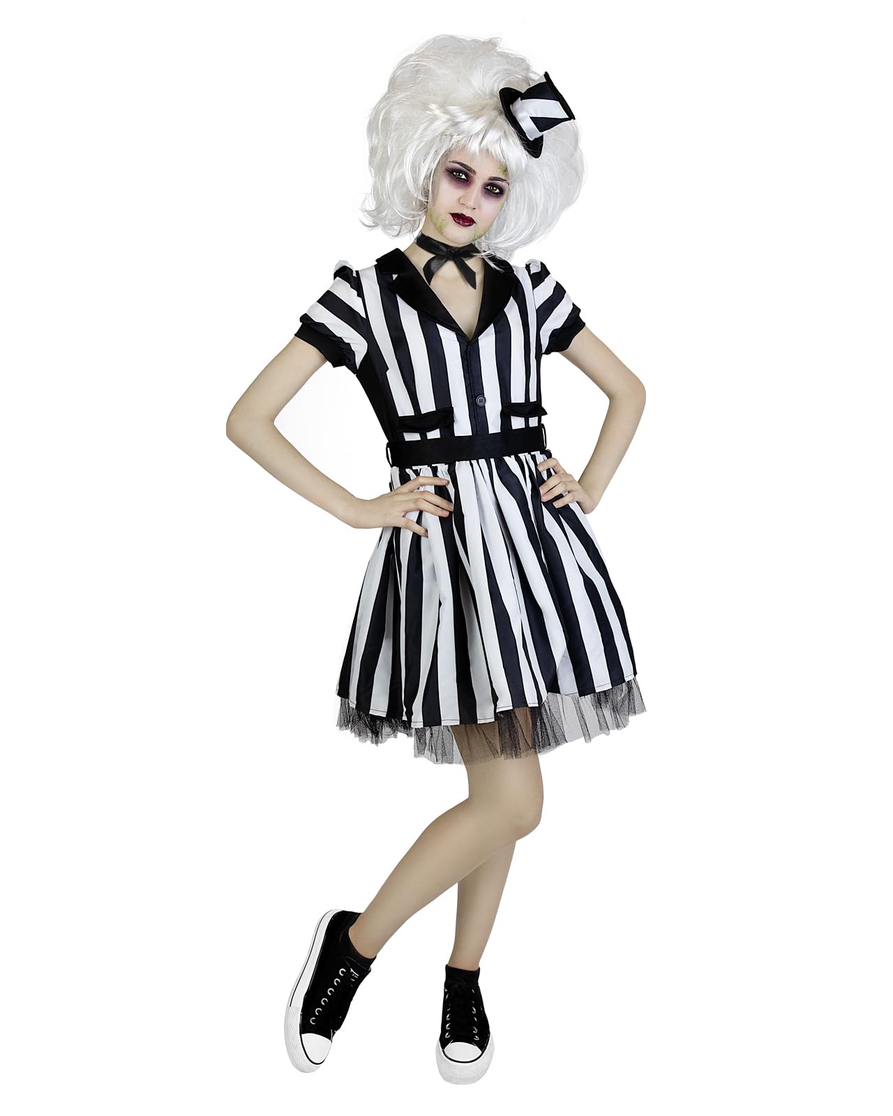 Funidelia Official Beetlejuice Costume for Women with belt, wig and hat, Fancy dress of Tim Burton for Adults, Carnival, Halloween and Party Costumes - Size L