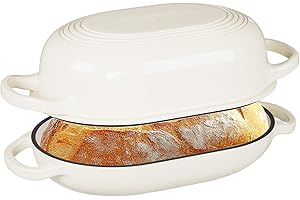 Enameled Cast Iron Sourdough Bread Oven, Dutch Oven for Bread Baking, 5QT Loaf Cast Iron Bread Pan-Making, (White)