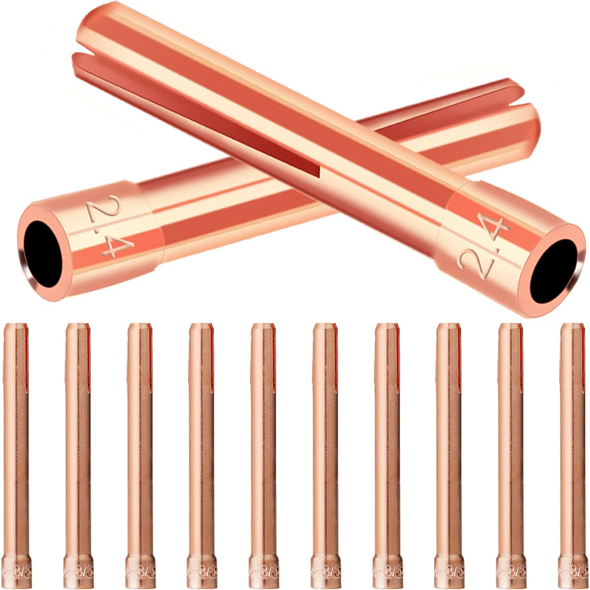 EATBALE 10N24 for TIG Collet Tips Kit for TIG WP-17 WP-18 WP-26 Welding Torch Accessories, 2.4mm 3/32" Tungsten Electrode Collet Welder Gun Consumables Red Copper Spare Parts (12 Pcs)