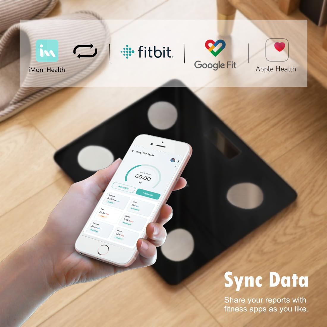 NUTRI FIT Bathroom Weighing Scale for Body Weight and Fat, Digital Smart Scale with Bluetooth, Body Composition Watchers with APP for BMI, Muscle, Weight Loss, Max 150kg/330lb