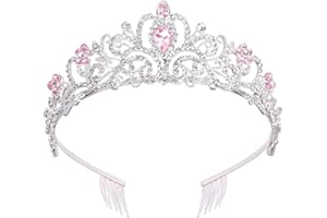 Silver Tiara Crown Headband, Princess Crown with Combs for Women, Princess Tiara Crown Pink, Crystal Queen Crown for Girls Ha