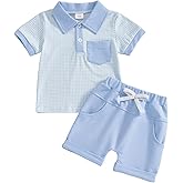 GGBNOMER Toddler Baby Boy Summer Clothes Plaid Lapel Short Sleeve T-Shirt Top Shorts Sets Infant Outfit 6 12 18 24 Months