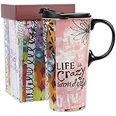 Topadorn 17oz Ceramic Travel Coffee Mug with Lid and Handle, Tea Cup with Color Box, Microwave & Dishwasher Safe, Holiday Gift Her Him