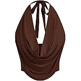 SOLY HUX Women's Halter Draped Front Tank Top Sexy Backless Going Out Crop Vest Tops