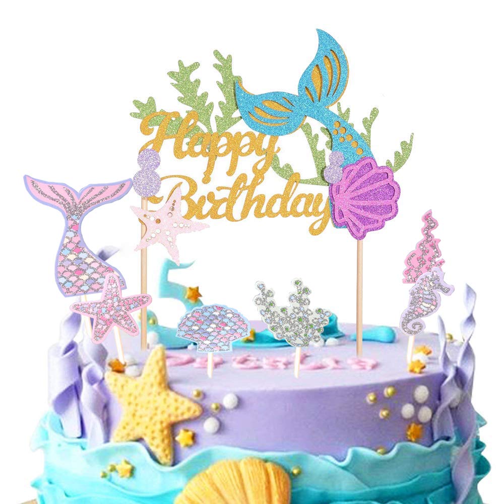 Amazon Com Mermaid Cake Topper Happy Birthday Cake Decoration