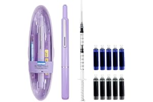 JIZHIYUAN Retractable Fountain Pen Fine Nib Set for Calligraphy Journaling Sketching Includes 5 Black& 5 Blue Ink Cartridges, Stickey Notes, Index Tabs, Ink Syringe, Gifts for Women