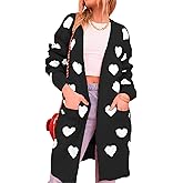 Wyeysyt Women Valentines Sweaters Heart Cardigan Long Chunky Knit Cardigan Sweaters