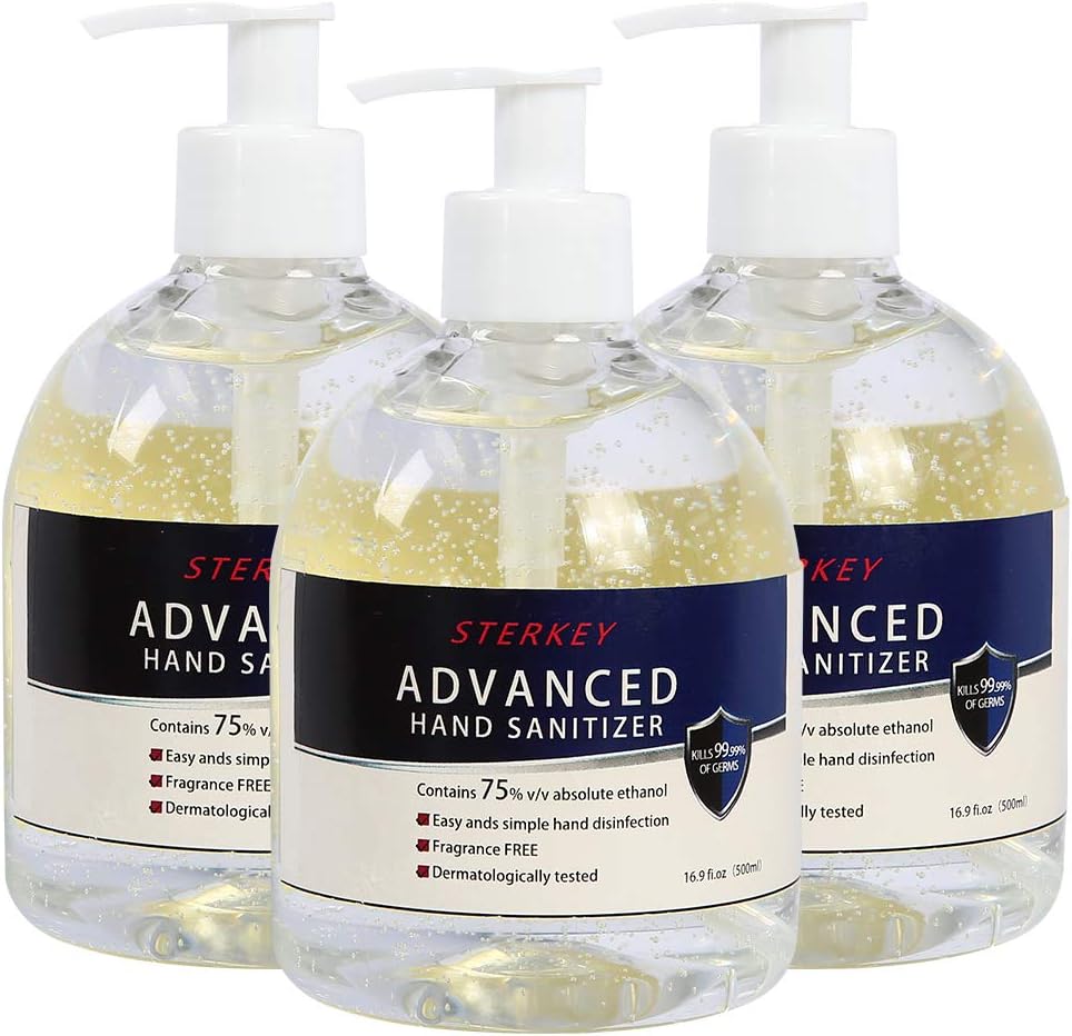 Starcast 75% Hand-Sanitizer Gel,3 Bottle-Kills 99.99% Germs, Long-Lasting Antibacterial Quick Drying Liquid Hand-Soap, No Water Required （Net Content 1500 ml）