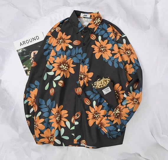 Amazon Co Jp アロハシャツ長袖 メンズ ビーチシャツ 長袖シャツ カジュアル 花柄シャツ ワイシャツ ハワイ風 プリントシャツ 夏 秋 速乾 通気 超軽量 総柄プリント 温泉 旅行 おしゃれ ブラック L ファッション