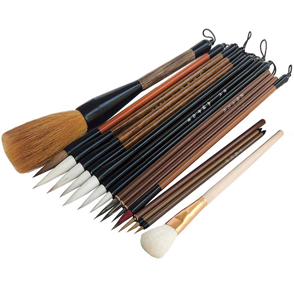 16 Pieces Professional Chinese Calligraphy Painting Bamboo Brushes Set for Flower Bird Line, Sumi, Kanji Writing