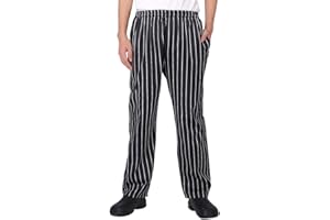 NIDEEN Men's and Women's Baggy Chef Pants Black and White Stripes Cargo Style Cook Pant