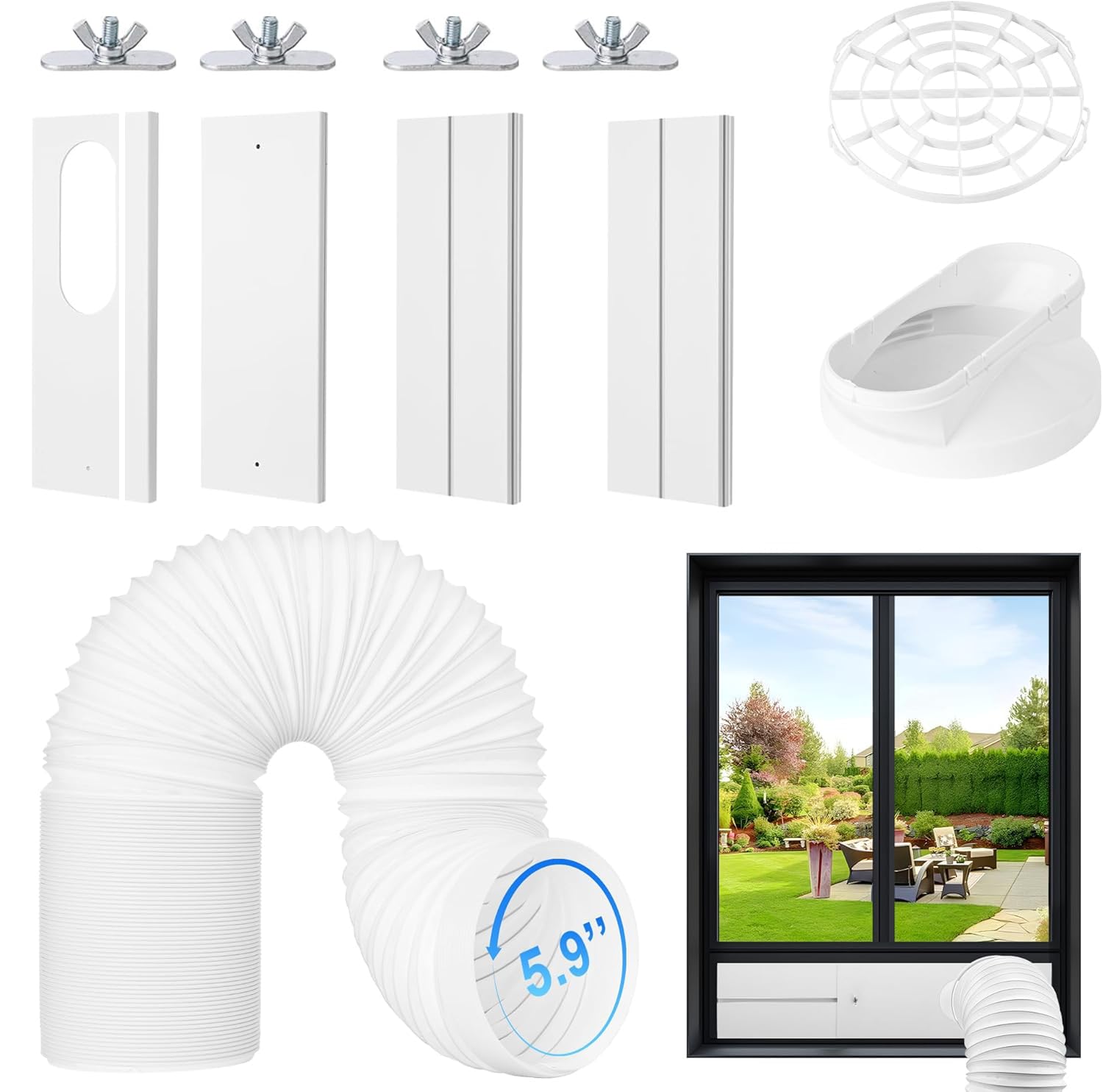 Photo 1 of MCROSAL Portable Air Conditioner Window Vent Kit, Adjustable AC Window Seal Kit, Sliding Door Ac Vent Kit with Universal Exhaust Hose - 5.9 Inch Diameter, 78 Inch Length (4 Plates)