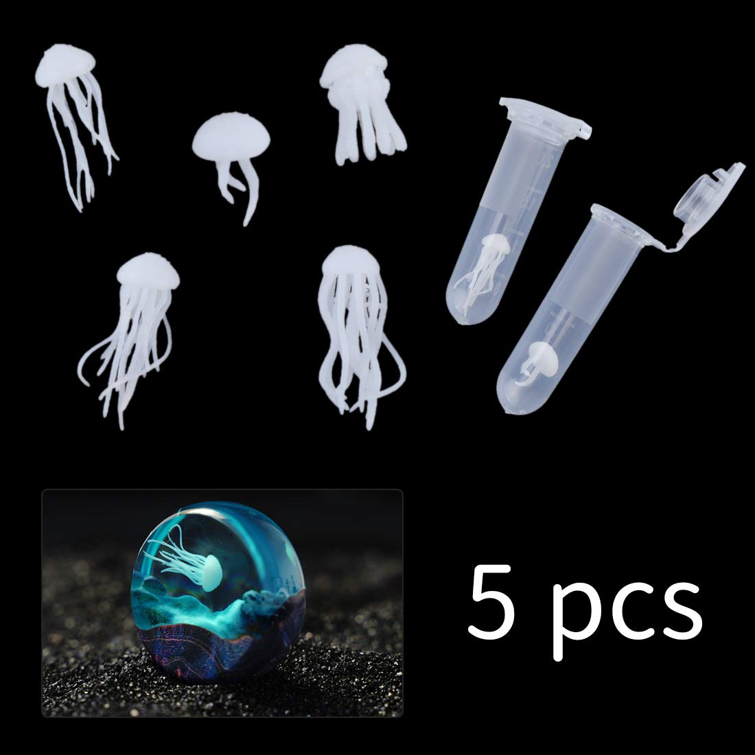 FineInno 5pcs 3D Mini Jellyfish Resin Filler, Resin Silicone Mould Filling, 3D Animal Mold Fillers, Jewelry Making Supplies for DIY Art Crafts Epoxy Resin Moulds
