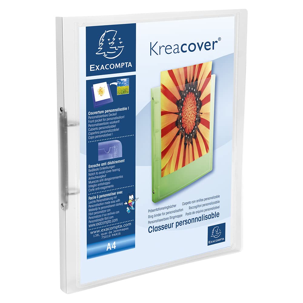 Exacompta - ref. 54960E - 1 customizable flexible PP binder with 1 pocket - 2 round rings, 15 mm diameter - External dimensions: 32 x 25 cm - A4 file format - Colour: colorless — image 1