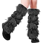 Clobeau Women Faux Fur Leg Warmers with Strap Winter Warm Furry Boots Cuffs Covers Leg Wraps Boot Sleeves