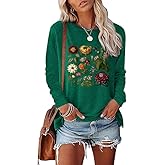 BAOKUAN Womens Fall Cute Graphic Long Sleeve Tops Crew Neck Printed Nature Tshirts Tops
