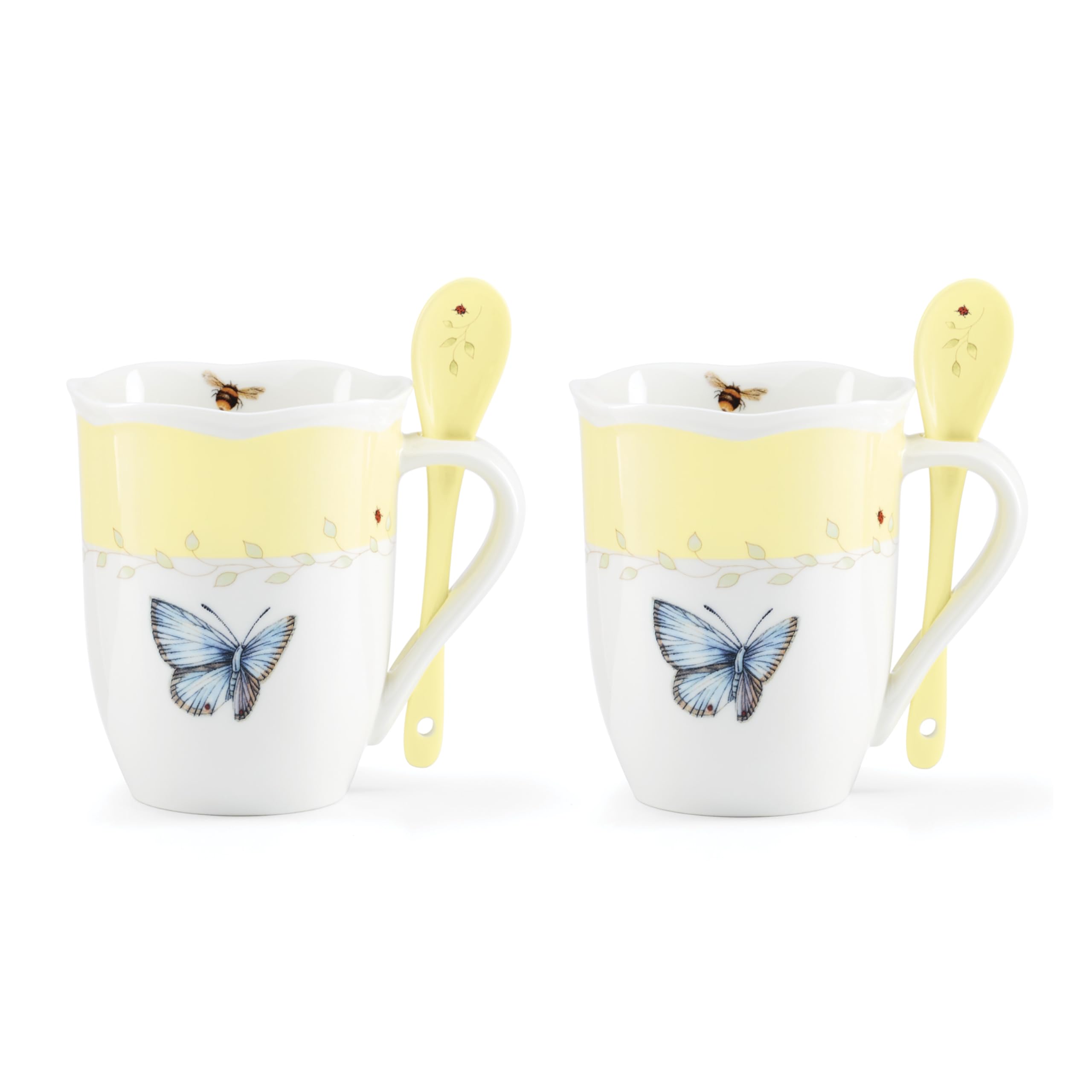 Lenox 897804 Butterfly Meadow Color Mugs With Spoons, Set Of 2, Yellow Image
