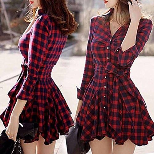 New Fashion Women Winter Dresses Plaid V-neck Party Elegant Evening Classical
