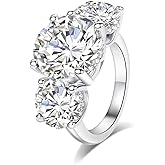 AnuClub Round Cut Moissanite 3 Stone Engagement Rings D Color VVS1 Round Cut 925 Sterling Silver Anniversary Wedding Promise Ring for Women