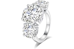 AnuClub Round Cut Moissanite 3 Stone Engagement Rings D Color VVS1 Round Cut 925 Sterling Silver Anniversary Wedding Promise Ring for Women
