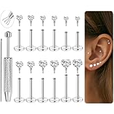 SOMEITIA 16G 18G 12Pcs Flat Back Stud Earrings 316L Surgical Steel Internally Threaded Stud for Women Tragus Labret Monroe Cartilage Helix Conch Studs Hypoallergenic Nose Stud Piercing Jewelry