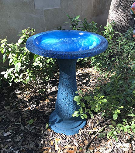 Exaco Trading Co. FM-2475B Exaco Endura Clay Scroll Vine Marbleized Birdbath, Two Shade Blue - Thumbnail 3