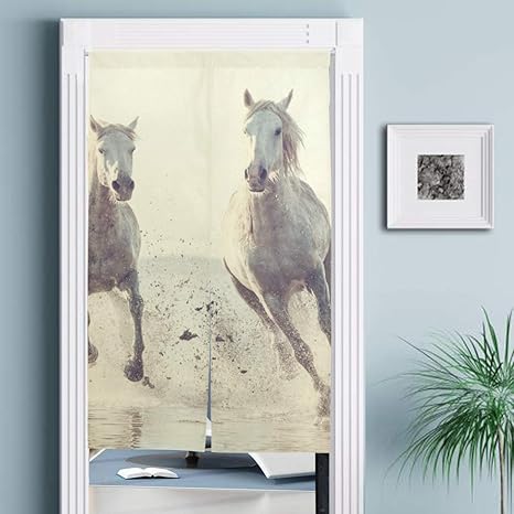 Amazon のれん 間仕切り 暖簾 目隠し 障子 馬 走り 海 おしゃれ ロング 遮光 防炎 断熱 温泉 四季兼用 のれん 玄関 キッチン リビング 飲食店 出入り口 突っ張り棒付き 143ｘ86cm のれん オンライン通販